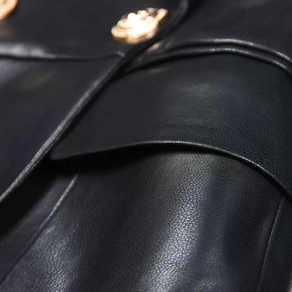 Black Leather Gold Button Blazer Dress