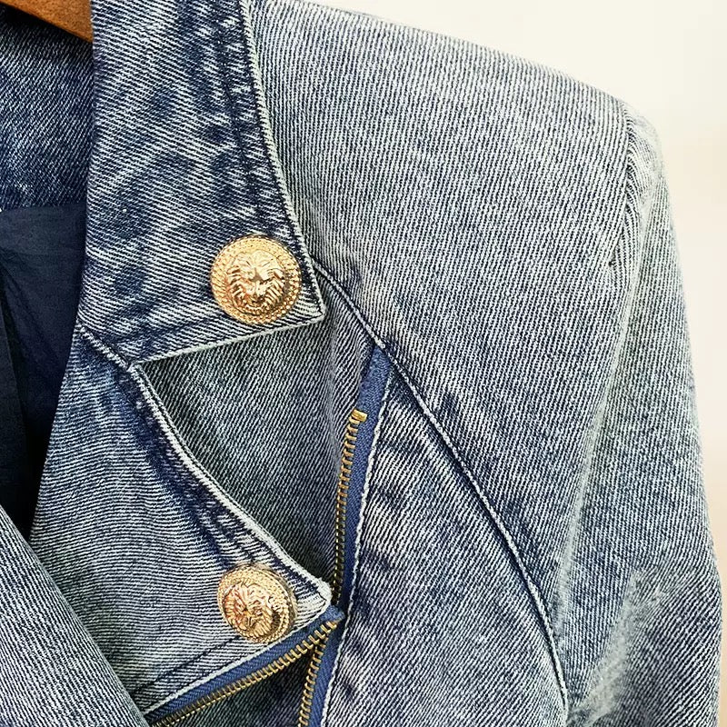 Denim Gold Button Biker Jacket
