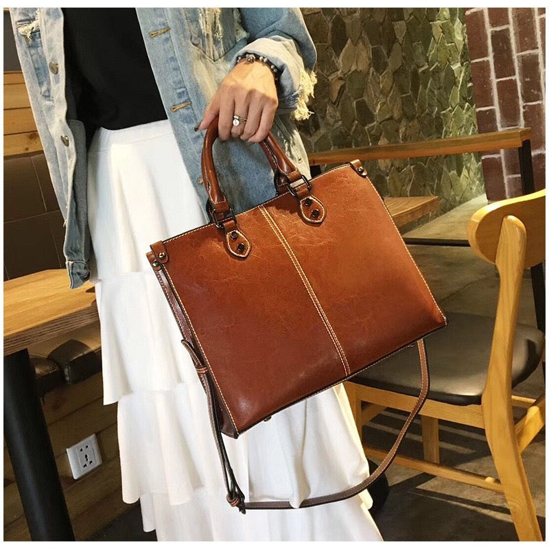 Women Cowhide Messenger Top Handle Bag