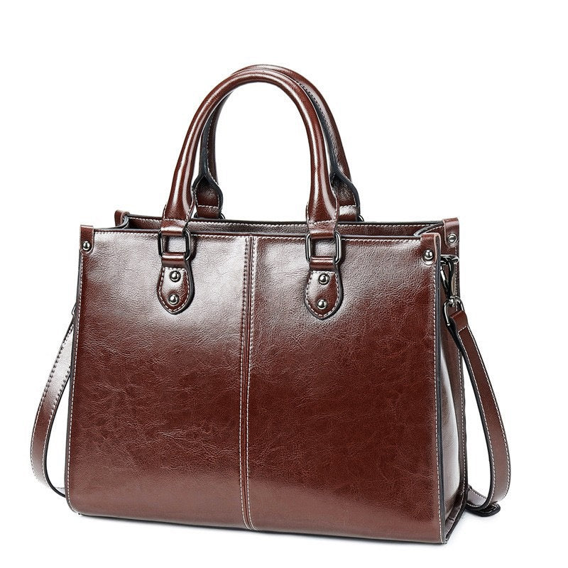 Women Cowhide Messenger Top Handle Bag
