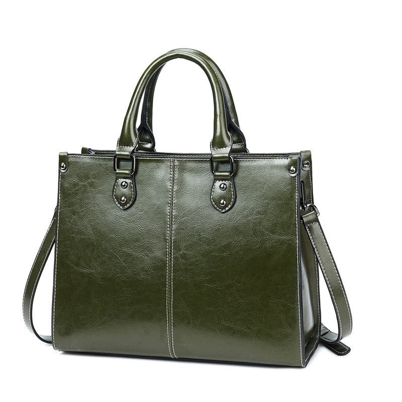 Women Cowhide Messenger Top Handle Bag