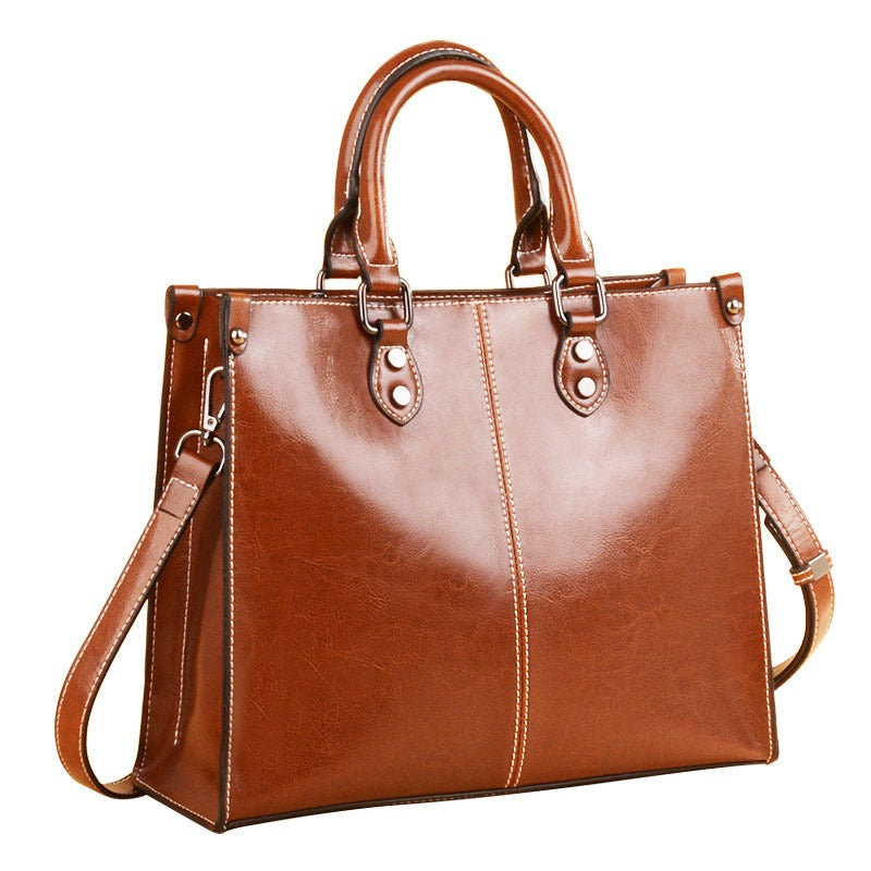 Women Cowhide Messenger Top Handle Bag