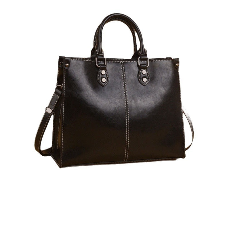 Women Cowhide Messenger Top Handle Bag