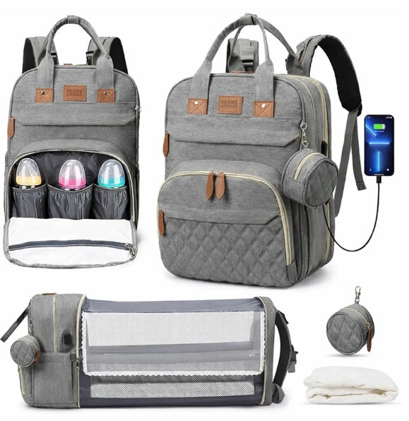 Waterproof Diaper Bag Backpack with Foldable Baby Bed