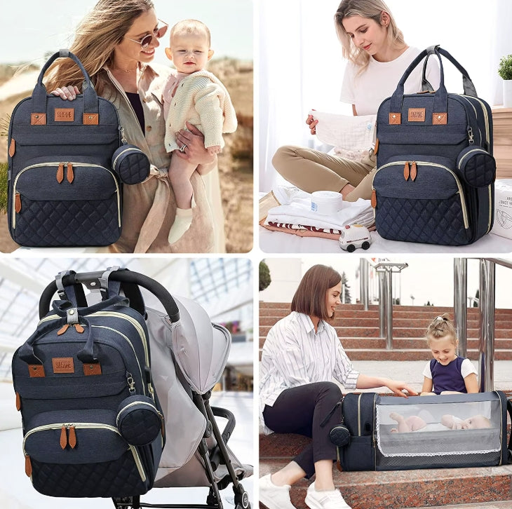 Waterproof Diaper Bag Backpack with Foldable Baby Bed