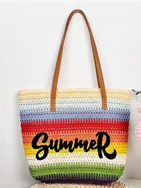 Stripe Straw Beach Bag