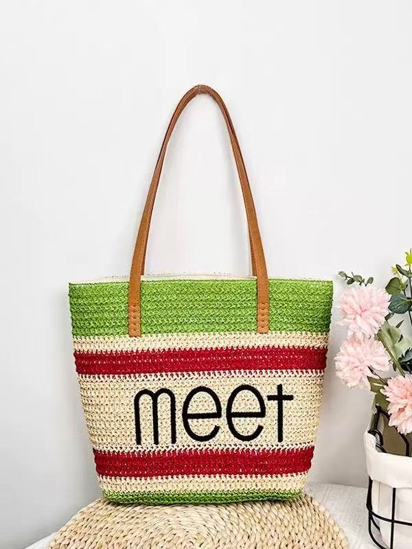 Stripe Straw Beach Bag