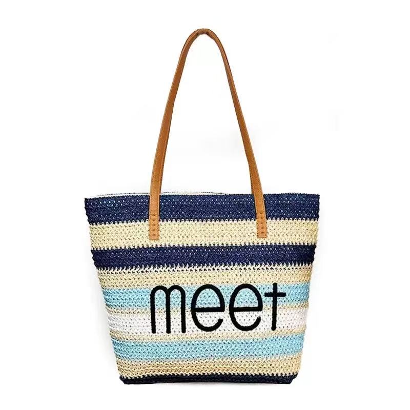 Stripe Straw Beach Bag