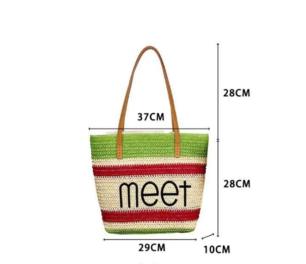 Stripe Straw Beach Bag