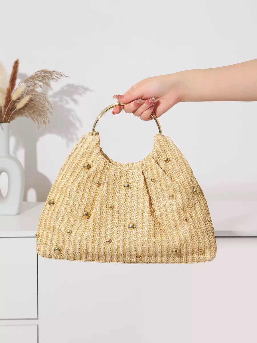 Boho Beaded Straw Handbag
