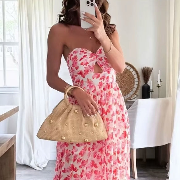 Boho Beaded Straw Handbag