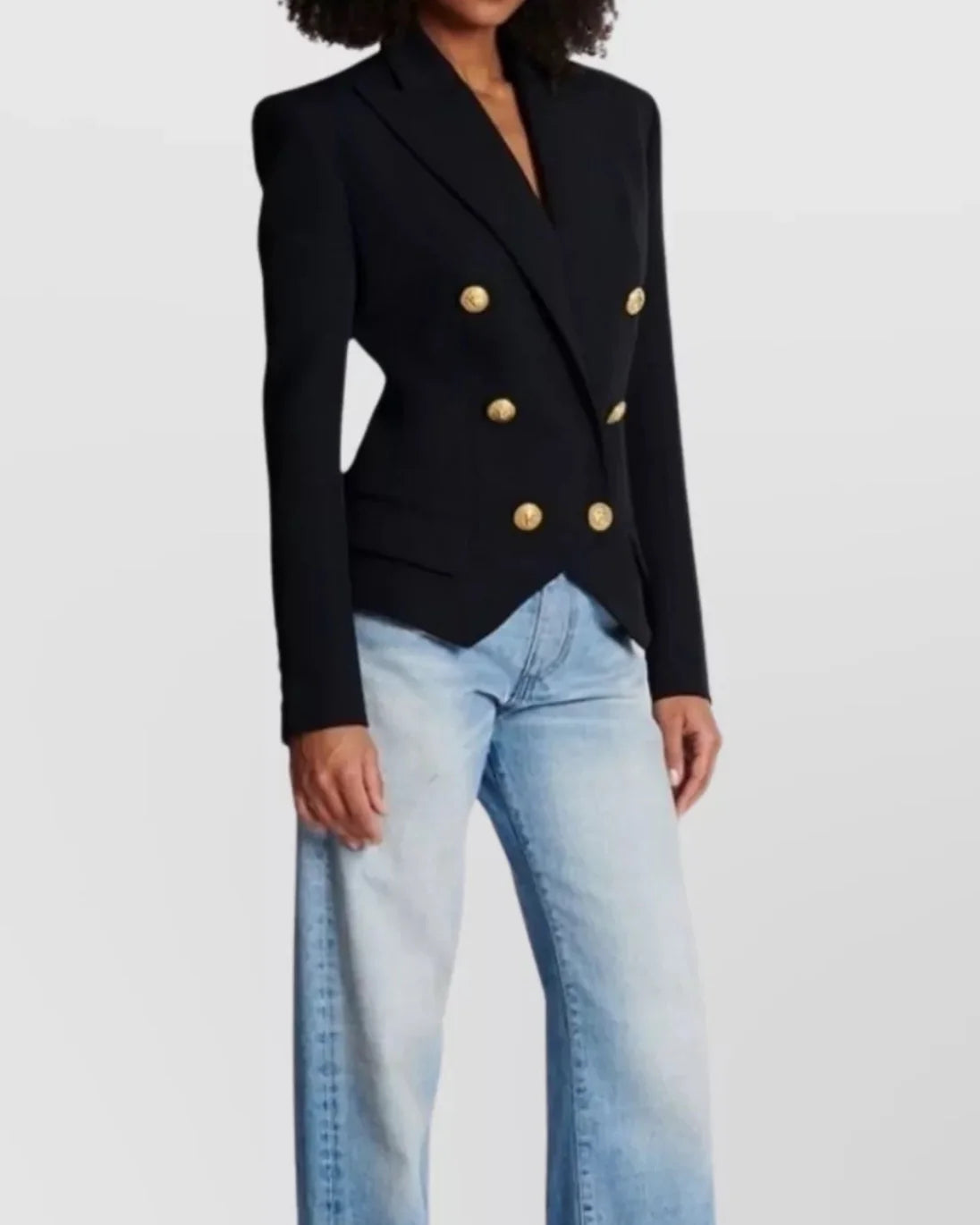 Black Peak Lapel Double Breasted Gold Button Blazer