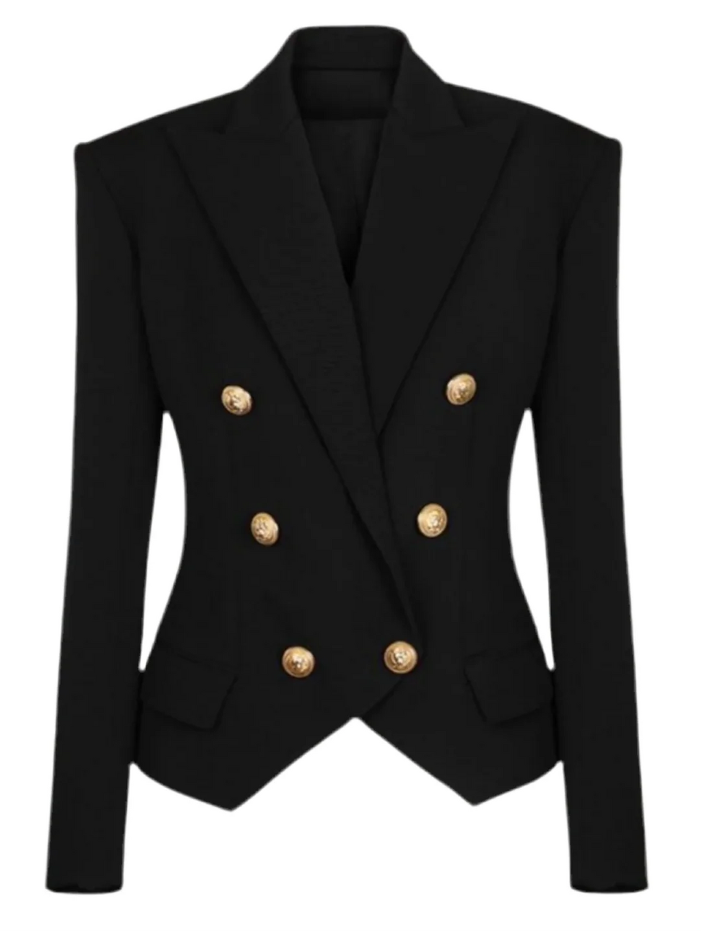 Black Peak Lapel Double Breasted Gold Button Blazer