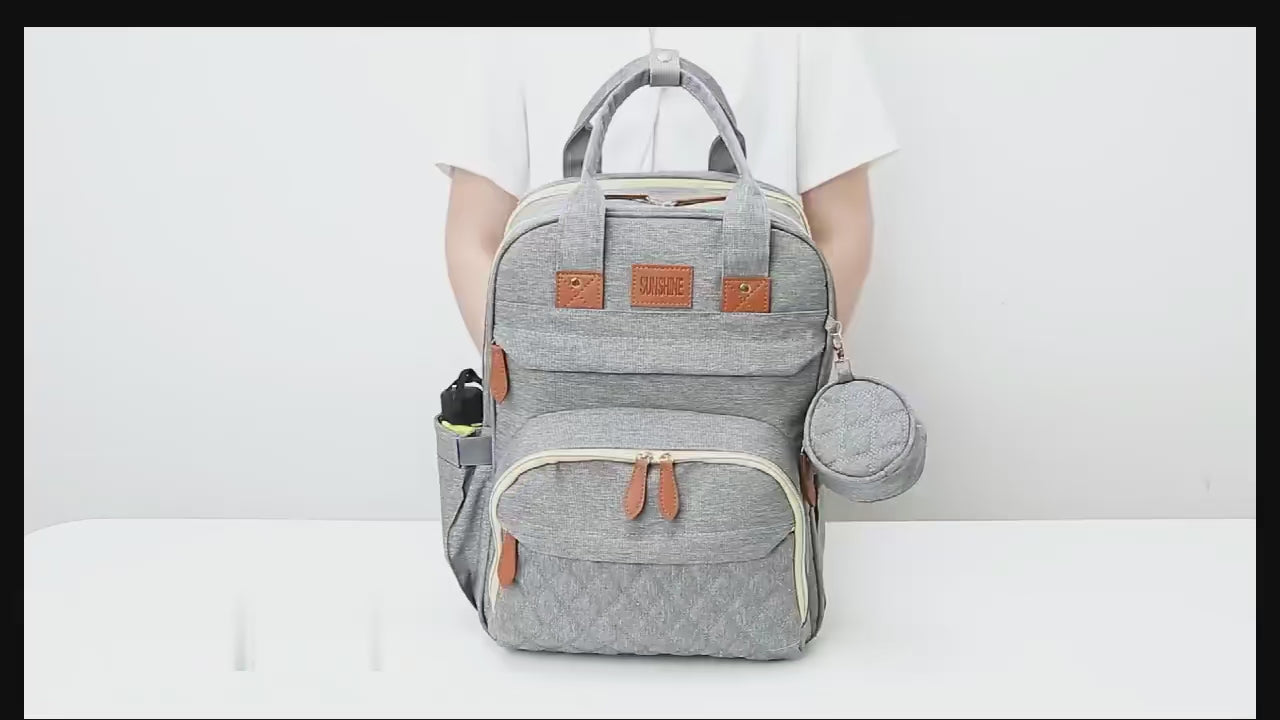 Waterproof Diaper Bag Backpack with Foldable Baby Bed