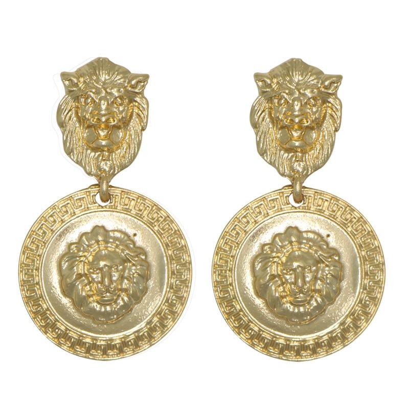 Gold Lioness Vintage Drop Earrings
